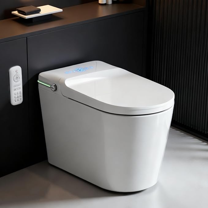 TDH Smart Toilet,One Piece Bidet Toilet for Bathroom,Toilet with LED Display,Foot Sensor & Auto Flush,Warm Water & Dry Function, Bidet Toilet Seat Night Light