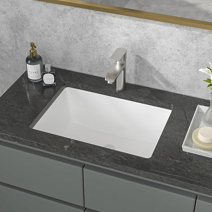Sarlai Undermount Rectangular Vessel Sink - 20 x 14.5 inch Modern White Ceramic Art Basin with Overflow