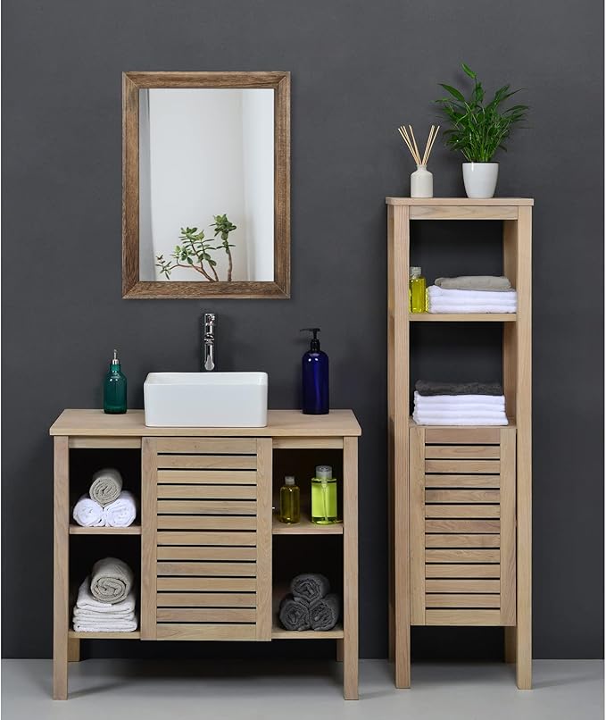 AAZZKANG Rustic Wood Mirror Rectangle Decorative Wall Mirrors with Frame | Bedroom Living Room Bathroom Entryway Hanging Small Brown