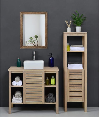 AAZZKANG Rustic Wood Mirror Rectangle Decorative Wall Mirrors with Frame | Bedroom Living Room Bathroom Entryway Hanging Small Brown