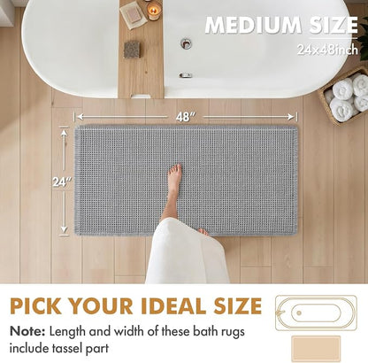 MIULEE Set of 2 Waffle Bathroom Runner Rugs Light Grey 2'x4'(24"x48") | Non Slip, Super Absorbent, Washable, Ultra Soft, Boho Bath Mats for Bathroom Hallway Bedroom Laundry Room Kitchen