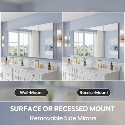 92" x 36" Bathroom Medicine Cabinet with Mirror, Anodized Chrome Aluminum Frame, Surface Mount or Recessed Medicine Cabinet with Mirror, Bathroom Mirror with Storage, Five Doors