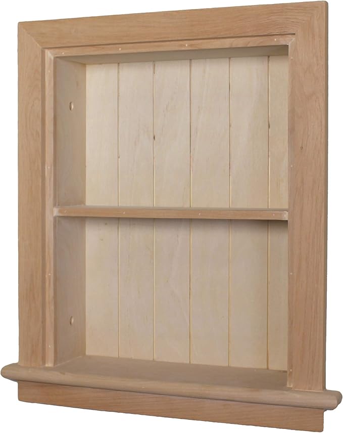 Fox Hollow Furnishings 14x18 Aiden Recessed Wall Niche Medicine Cabinet Replacement, in The Wall Bathroom Cabinet Insert Shelf/Shelves, Made in North America, Real Wood, NO MDF, Beadboard, Unfinished