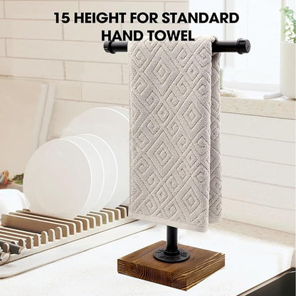 Hand Towel Holder, T-Shape Height 15'' Black Hand Towel Holder Stand, Free Standing Hand Towel Stand for Bathroom Countertop