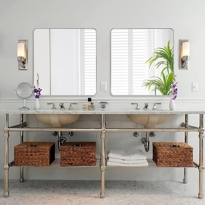 Brushed Nickel Mirrors for Bathroom Sink,36x40 Inch Bathroom Vanity Mirror with Rectangular Metal Frame-Modern Clean Design with Superior Stainless Steel Frame