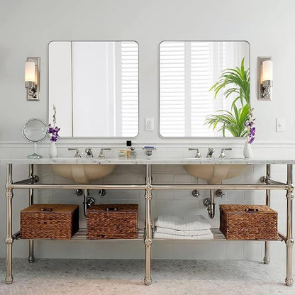 Chrome Bathroom Mirrors for Over Sink, 36x40 Inch Polished Silver Mirror for Wall, Rectangular Metal Framed Vanity Mirror -Modern Clean Design with Superior Stainless Steel Frame