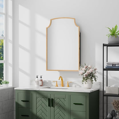 Casaphoria 30" H x 20" W Arched Bathroom Medicine Cabinet with Mirror,Metal Frame Wall Medicine Cabinets Mirrors, Wall Mirror Cabinet, Gold