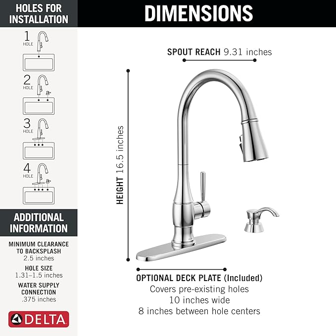 Delta Hazelwood Chrome Kitchen Faucet with Pull Down Sprayer and Soap Dispenser, Modern Single Hole Kitchen Sink Faucet, Single Handle, Chrome 19831Z-SD-DST