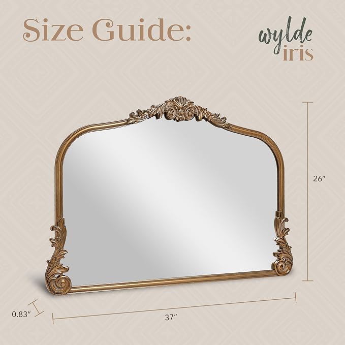 English Estate Carved Arch Wood Wall Mirror, Mirror for Entryway, Living Room, Bathroom, Antique Gold, 26x37