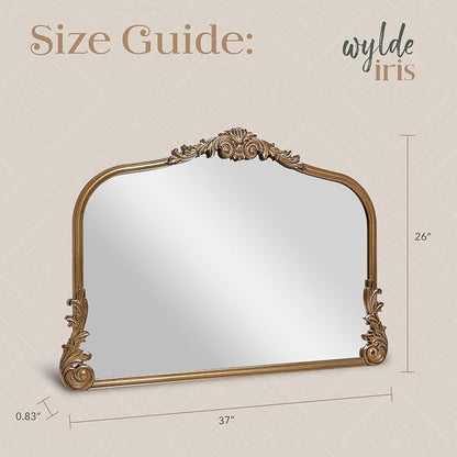 English Estate Carved Arch Wood Wall Mirror, Mirror for Entryway, Living Room, Bathroom, Antique Gold, 26x37