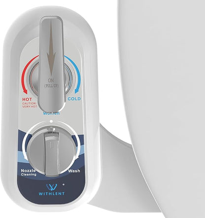 Left Handed Bidet Hot and Cold Water, Self-Cleaning, Dual Nozzle(Frontal & Rear Wash), Left Handed, Non-Electric Warm Water Bidet Attachment for Toilet Seat, Adjustable Water Pressure