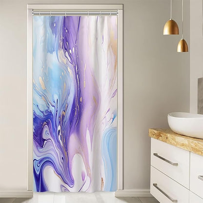 Stall Shower Curtain, Purple and Blue Marble Small Bathroom Curtain Modern Abstract Waterproof Narrow Shower Curtain Set with Hooks, 36x72 Inch