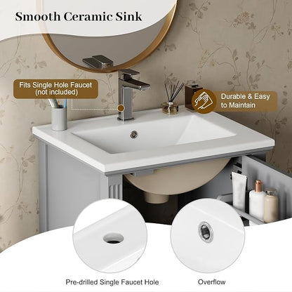 Merax 20 Inch Small Bathroom Vanity with Sink, Vanity Cabinet with Bottom Drawer and Door Rack Organizer, Adjustable Shelf, Grey