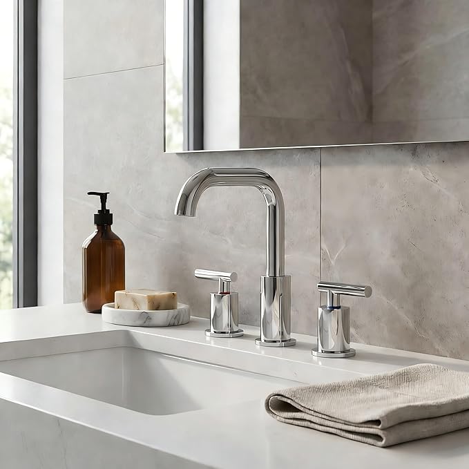 FORIOUS Bathroom Sink Faucet Chrome, 3 Hole Widespread Bathroom Faucets for Vanity Restroom RV Lavatory,with Pop Up Drain and Hoses