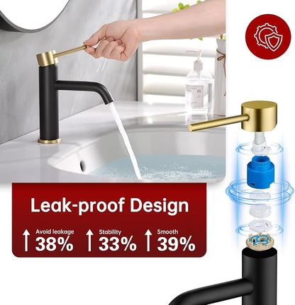 SUMERAIN Modern Single Handle Bathroom Sink Faucet, Black and Gold | Single Hole, Lead-Free, Stainless Steel, with Faucet Supply Lines, Easy DIY Install
