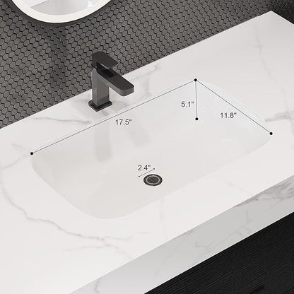 Pvillez 40 inch Bathroom Vanity with Ceramic Sink and Sinter Stone Marble Counter Top Modern Wall Mounted Floating Bathroom Sink Cabinet with 2 Drawers&2 Open Shelves&Gold Metal Handle,Black
