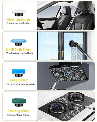 Electric Spin Scrubber for Bathroom, Shower Scrubber with Long Handle | Shower Cleaner Brushes, IPX7 Waterproof & 2 Speed, 8 Brush Heads, 90min Runtime, Bathroom Cleaning Supplies for Toilet Tub