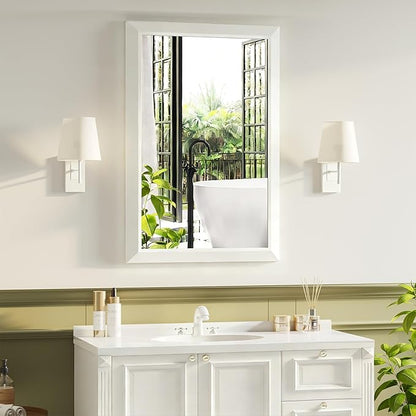Bathroom Mirror for Over Sink,22x30Inch White Thick Anti-Rust Metal Frame, Rectangle Decorative Wall Mirror with HD Tempered Glass, Horizontal or Vertical Mount for Vanity, Bathroom,Living Room