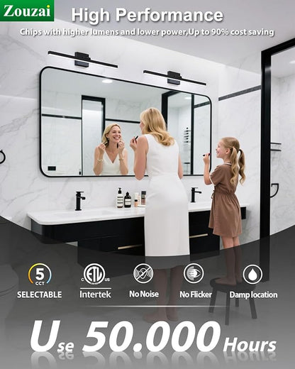 zouzai Second Generation Modern LED Bathroom Vanity Light Bar Black IP44 Over Mirror Bath Wall Fixture 5CCT Adjustable, Dual-Sided, 180° Adjustable Angle (24 inch)
