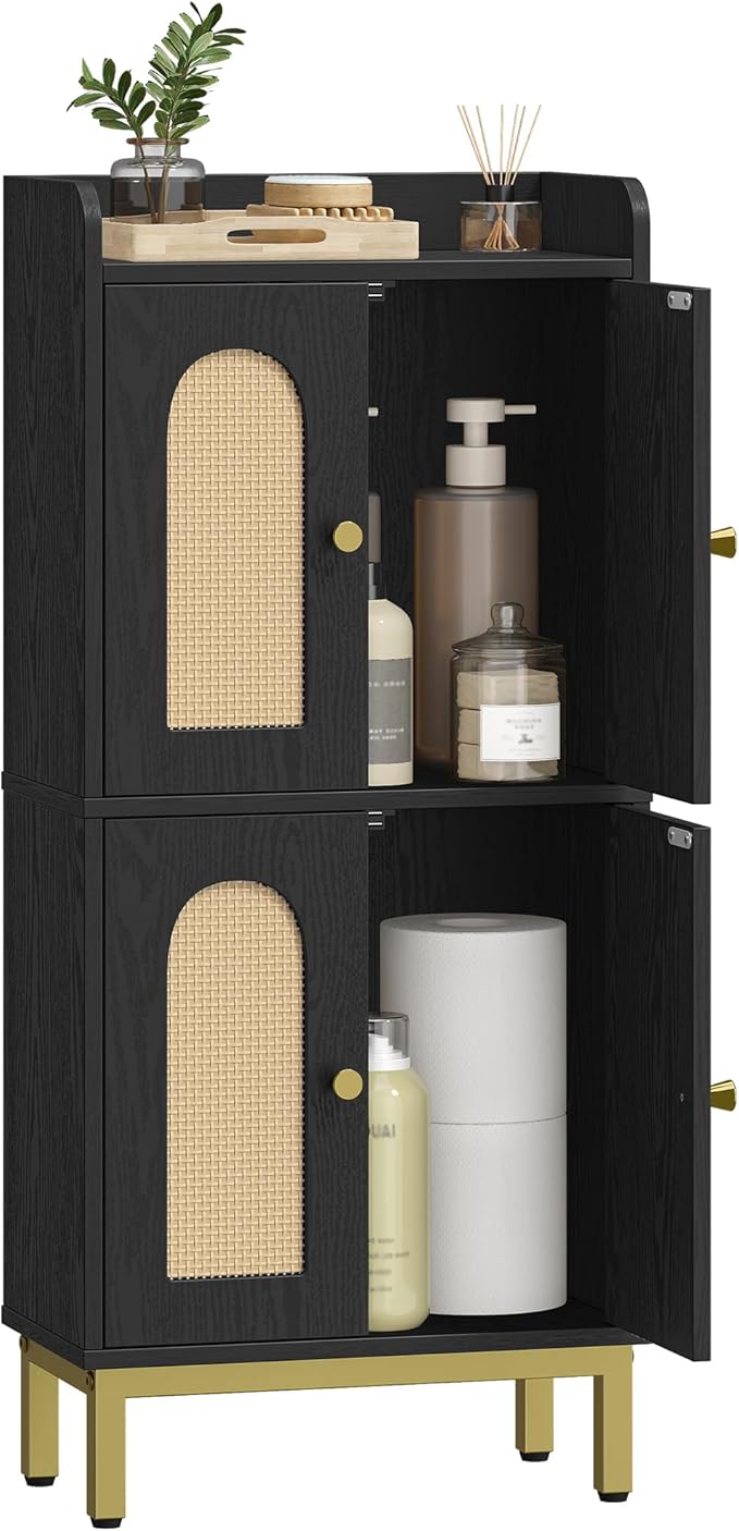 Bathroom Cabinet, Small Storage Cabinet with 4 Doors, Bathroom Organizers and Storage Cabinets with Adjustable Feet, Cabinets Freestanding for Living Room, Kitchen, 7.1"D x 14.6"W x 32.7"H