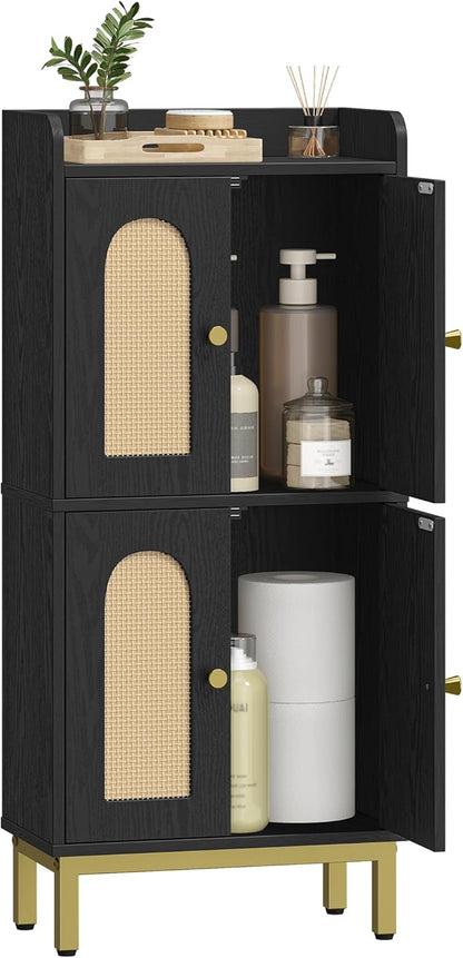 Bathroom Cabinet, Small Storage Cabinet with 4 Doors, Bathroom Organizers and Storage Cabinets with Adjustable Feet, Cabinets Freestanding for Living Room, Kitchen, 7.1"D x 14.6"W x 32.7"H