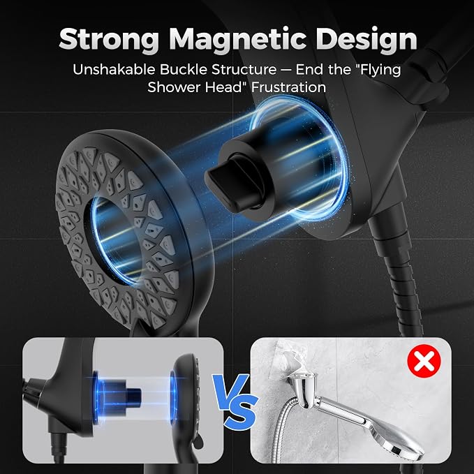 High Pressure Rain Shower Head with Handheld Spray Combo | Detachable Dual Shower Head with 10 Sprays Modes - Upgrade Knob Spray Mode Selector and Magnetic Guidance Docking System