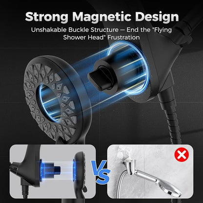 High Pressure Rain Shower Head with Handheld Spray Combo | Detachable Dual Shower Head with 10 Sprays Modes - Upgrade Knob Spray Mode Selector and Magnetic Guidance Docking System