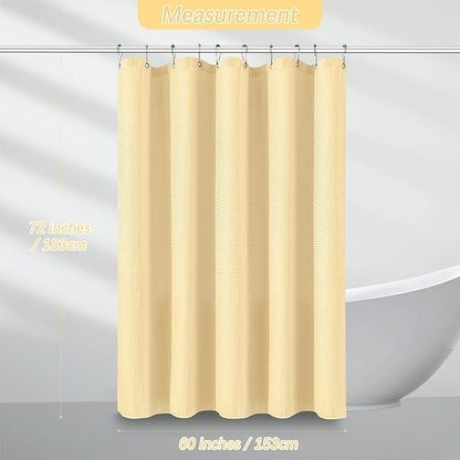 Neutral Fabric Shower Curtain for Bathroom Stall, 60 inche Waffle Weave Shower Curtain Beige, Machine Washable Waterproof 256GSM Heavy Duty Weighted with 10 Metal Hooks, 60Wx72H