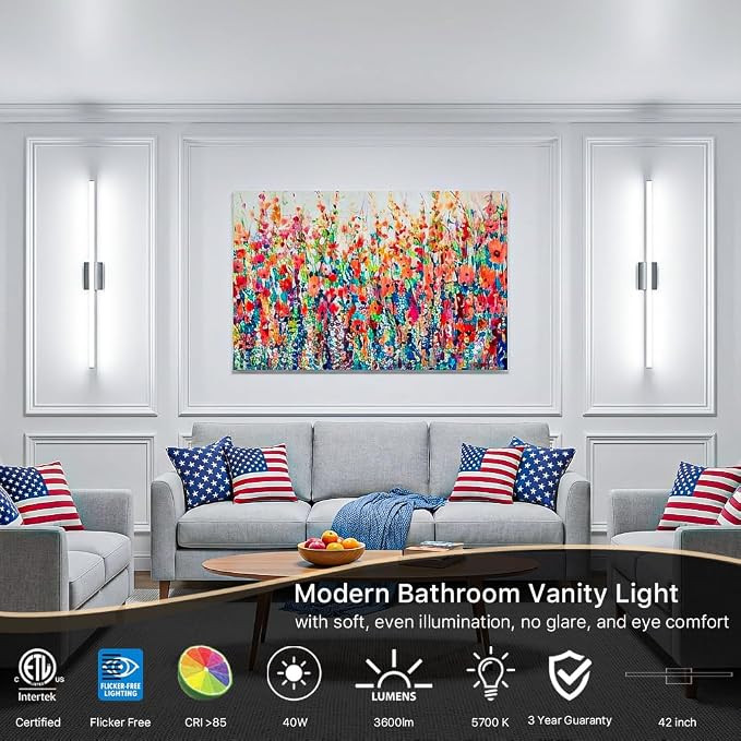 42Inch LED Bathroom Vanity Light Bar 5700K Dimmable Led Bathroom Light Over Mirror Modern Bath Wall Light Cool White ETL Certified 40W 2Pack