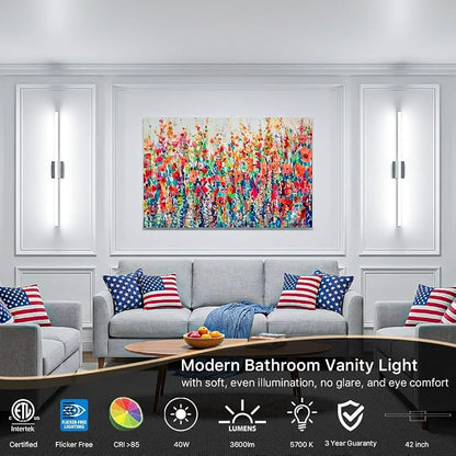 42Inch LED Bathroom Vanity Light Bar 5700K Dimmable Led Bathroom Light Over Mirror Modern Bath Wall Light Cool White ETL Certified 40W 2Pack