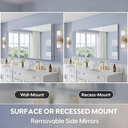 84" x 36" Bathroom Medicine Cabinet with Mirror, Anodized Chrome Aluminum Frame, Surface Mount or Recessed Medicine Cabinet with Mirror, Bathroom Mirror with Storage, Five Doors