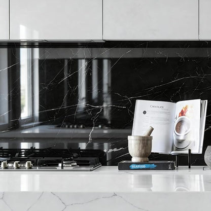 Marble Peel and Stick Waterproof Wall Paneling, 118" x 47" Black Marquina Glossy Finish Self-Adhesive Backsplash Tile Vinyl Wall Panel for Kitchen Bathroom Wall Decor, Covers 38.75 Sq. Ft.