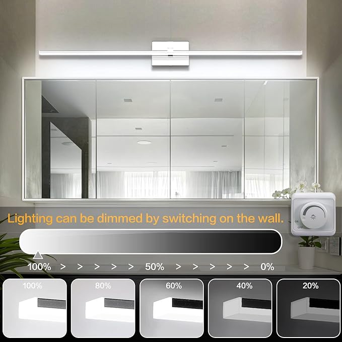 48 inch Vanity Lights - Chrome Bathroom Light Over Mirror Dimmable Modern LED Vanity Lighting Fixtures Cool White 6000K
