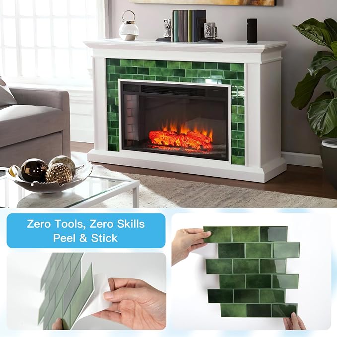 Art3d 10-Pack Subway Tiles Peel and Stick Backsplash, Green, 12 x 12 Inch | Thickened Design, No Warping, Durable, Self-Adhesive, Sturdy, for Kitchen, Bedroom, Ideal for New Home Buyers, Future Movers