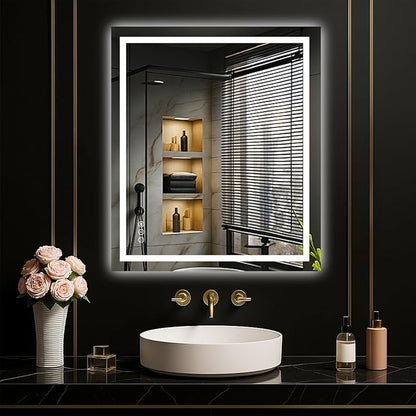 LOAAO 24"X28" LED Bathroom Mirror with Lights, UL Listed | Anti-Fog, Dimmable, 3 Color Temperature, Backlit + Front Lit, Memory Function, Tempered Glass