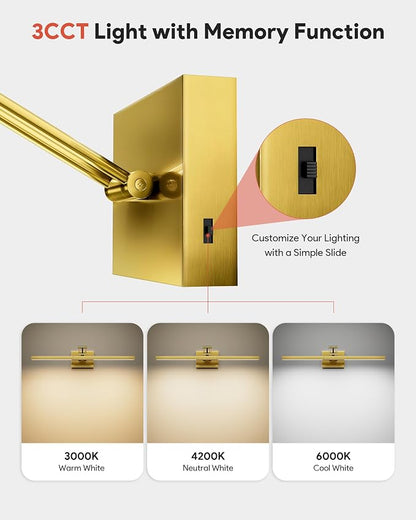 VONLUCE 24" Modern LED Bathroom Vanity Light, Brushed Gold | 3CCT, Flicker-free, 360° Rotatable Head & Swing Arm, IP44 waterproof Bathroom Light Fixture Over Mirror for Bathroom, Picture