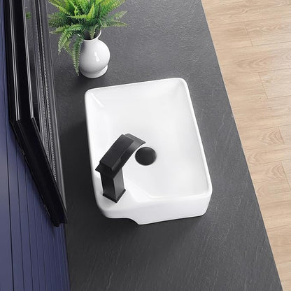 Vessel Sink 17.5"x13.2" Rectangular Bathroom Sink with Left Side Faucet Hole Modern White Porcelain Ceramic Above Counter Vanity Sink for Bathrooms Art Basin with Faucet Hole