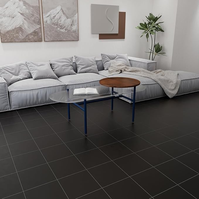 Lareko Black Marble Peel and Stick Vinyl Floor Tiles,20 Tiles - 12" x 12",Waterfproof and Self Adhesive Vinyl Sticker Tiles,Laminate Flooring for for Kichen,Bathroom,Dining Room(Black)