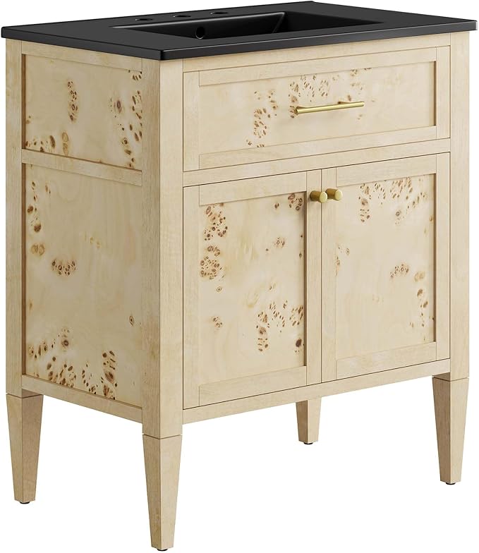 Modway Elysian 30" Wood Bathroom Vanity in Black Burl with Ceramic Sink Basin