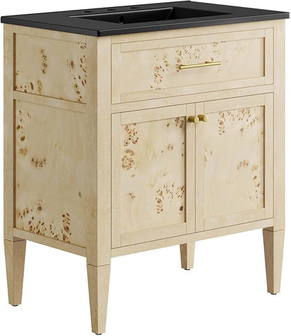Modway Elysian 30" Wood Bathroom Vanity in Black Burl with Ceramic Sink Basin