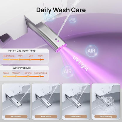 Smart Toilet with Bidet Built-in: Bidet Toilet with Washing Child Friendly Modes, Toilet Bidet with Heated Seat, One Piece Toilet with Warm Water, Dryer, Remote, Foot Sensor, Auto Flush Lid&Seat