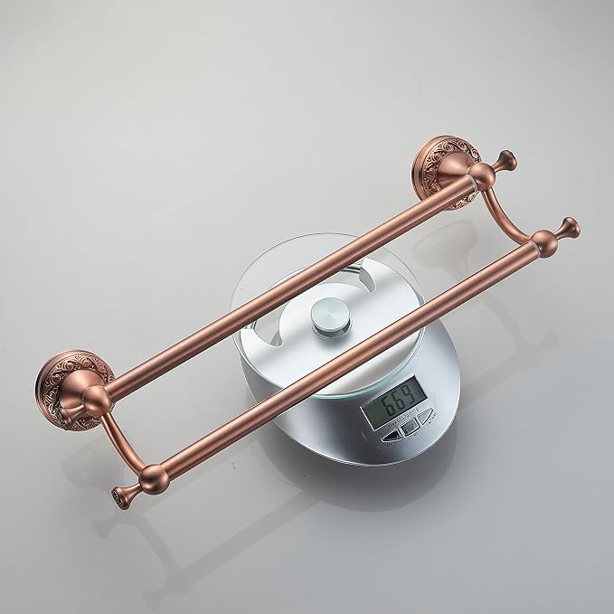 Red Copper Double Towel Bar, Adjustable 15.5 to 27.5 Inch Bath Towel Rack for Bathroom Towel Holder, Wall Mounted Black Bathroom Hardware Accessories,Pattern Carving Design