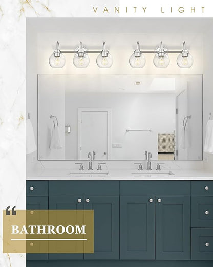 Bathroom Light Fixtures, 3-Light Brushed Nickel Vanity Lights Over Mirror with Globe Clear Glass, Modern Vanity Lighting Fixtures, AD-22280-3W-SN