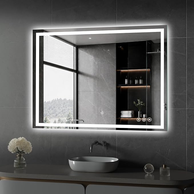 Koonmi 40x36 LED Bathroom Mirror with Light, Anti-Fog, 3 Colors | Backlit + Front Lit, Dimmable Brightness, Shatterproof HD Distortion-Free Tempered Glass, Hardware Included