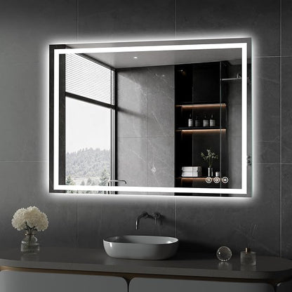 Koonmi 40x36 LED Bathroom Mirror with Light, Anti-Fog, 3 Colors | Backlit + Front Lit, Dimmable Brightness, Shatterproof HD Distortion-Free Tempered Glass, Hardware Included