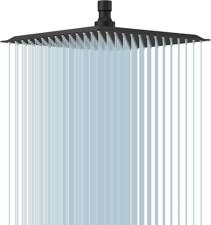 10 In Rain Shower Head High Pressure Rainfall Shower Head Matte Black | Square Rain Bathroom Showerhead, High Flow, Large Stainless Steel, Ceiling Mounted, Wall Mounted, Waterfall Full Body