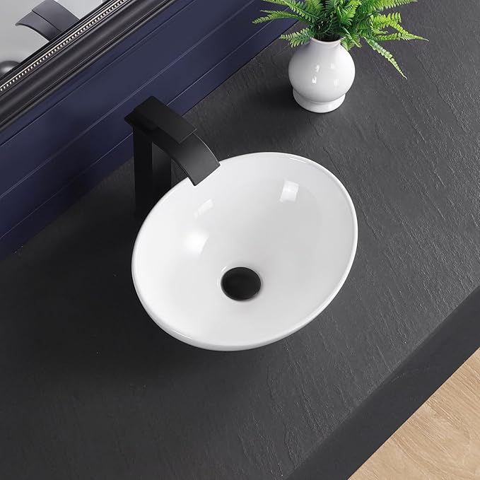 Vessel Sink 16"x13" Oval Bathroom Sink Modern White Porcelain Ceramic Above Counter Drop-in Vanity Sink for Bathrooms Art Basin