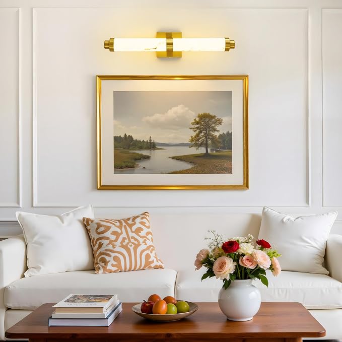 23.6" Modern Wall Sconce, 5CCT Dimmable LED Bathroom Vanity Light, Brushed Gold Wall Light with Resin Shade, 20W Hardwired Vanity Lighting for Bedroom, Living Room, Hallway