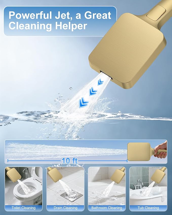 Shower System 13-Inch Rainfall Shower Head - 3 Setting Handheld Sprayer, Complete Bathroom Set with Faucet Mixer Trim Kit & Valve Brushed Gold