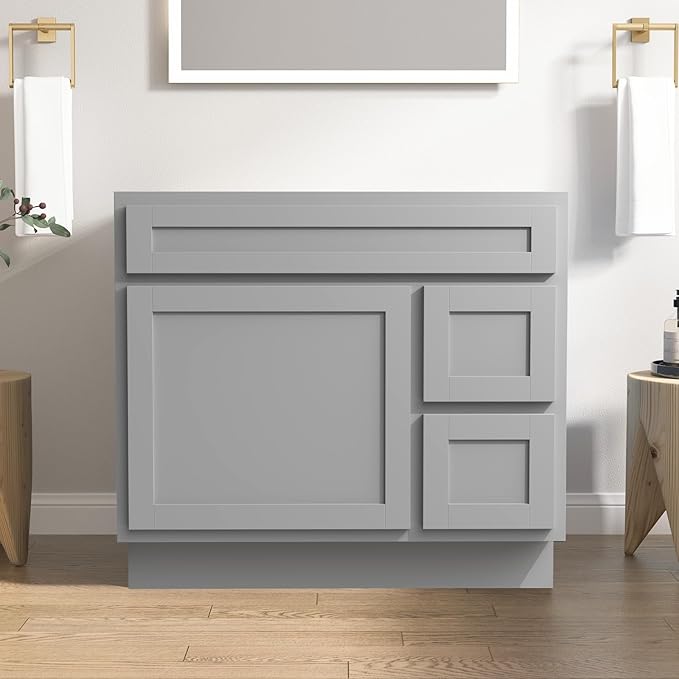Vanity Art 72 Inch Bathroom Vanity with 2-Door 4-Drawer, Wood Bathroom Vanity Cabinet with Soft Closing Drawer, Floor Mounted Gray Cabinet Without Top VA4072-LRG